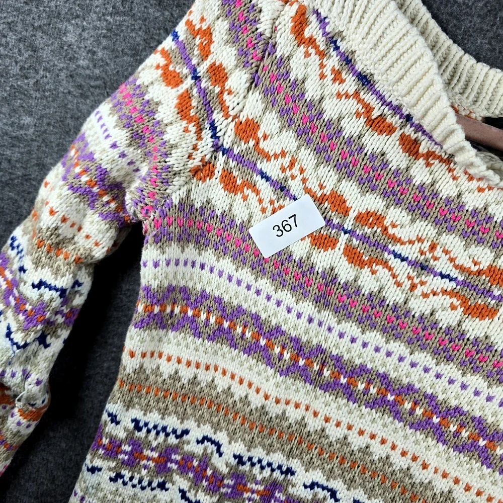 Lauren Ralph Lauren Women M Fair Isle Wool Pullover Sweater Bright Orange Purple